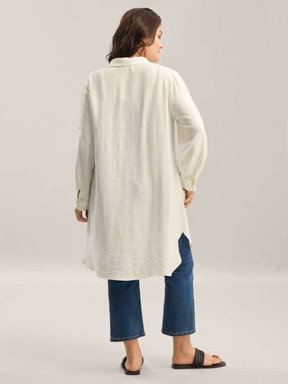 Front-Open Long Basic Blouse