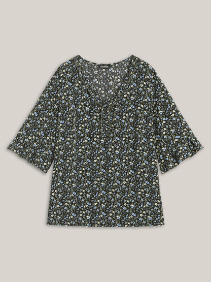 Ditsy Floral Print Frill Trim Blouse