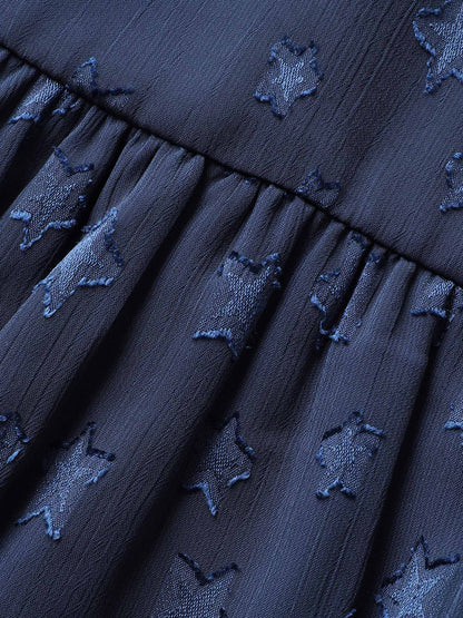 Star Mesh Gathered Ruffle Sleeve Blouse