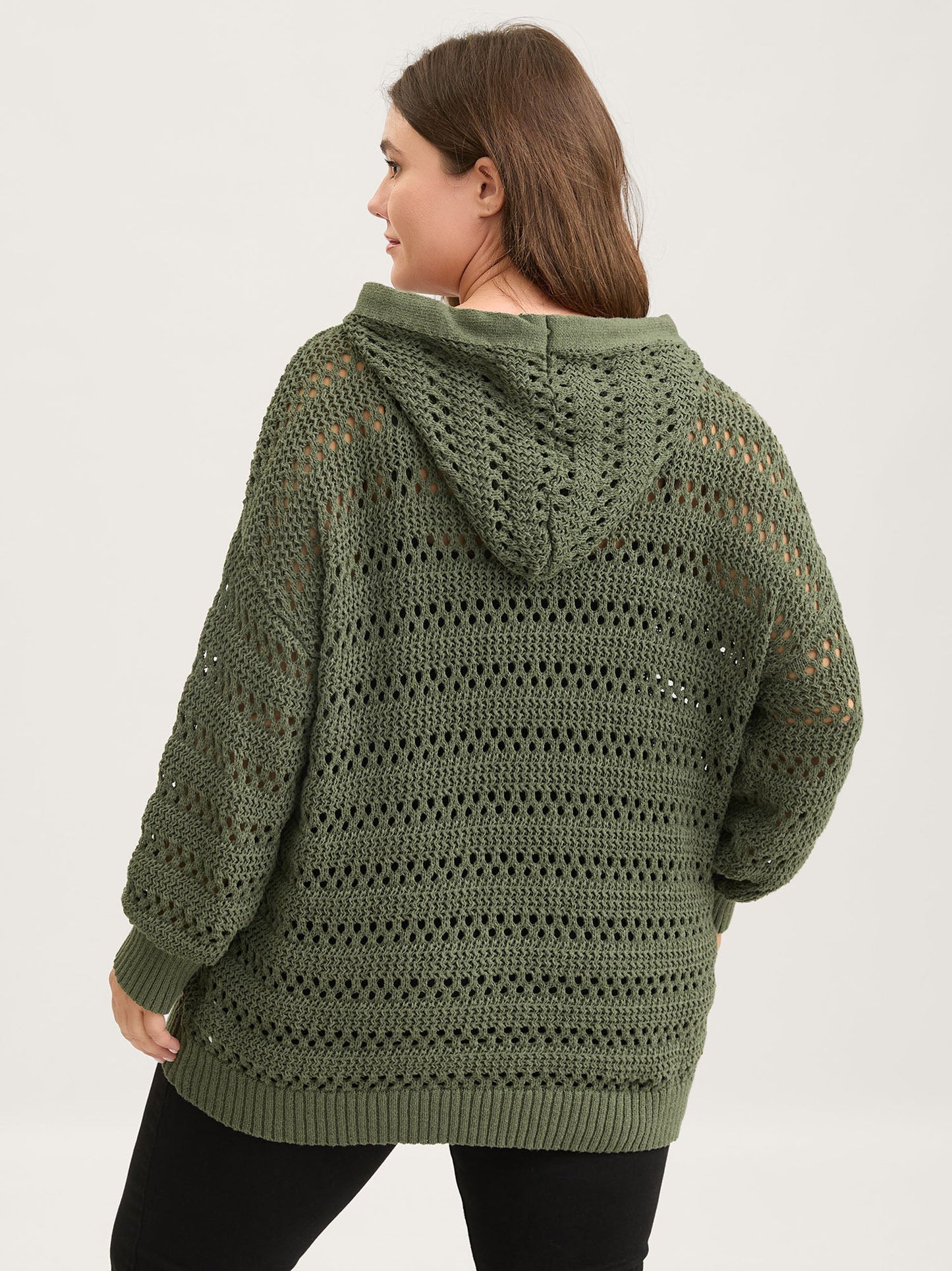 Cut-Out Textured Drop Shoulder Pullover