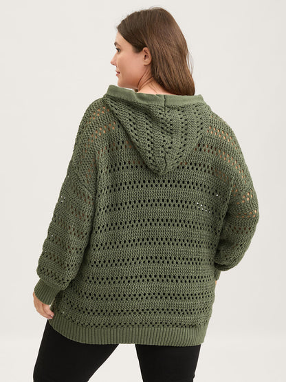 Cut-Out Textured Drop Shoulder Pullover