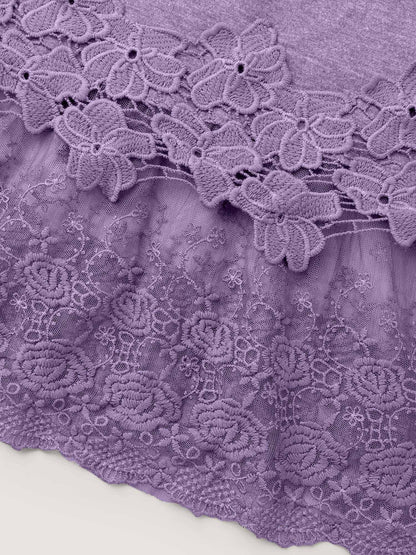 V Neck Lace Panel Jersey Top