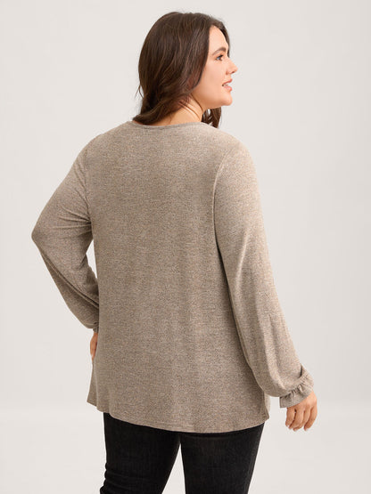 Round Neck Heather Pleated T-shirt