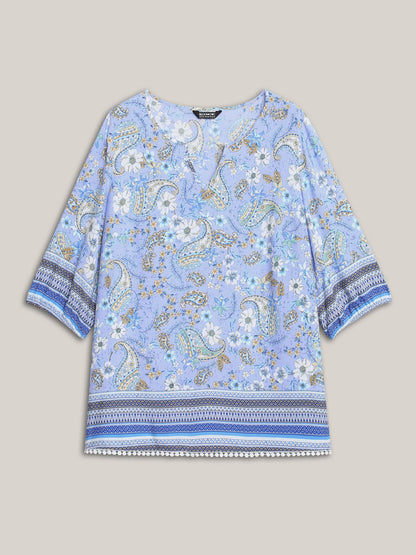Paisley Print Lantern Sleeve Flowy Blouse