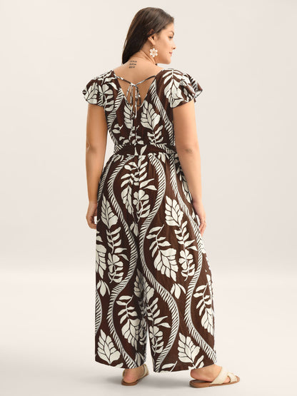 Large Floral Print Pockets Jumpsuit