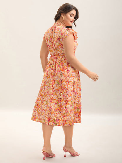 Floral Print Shirred Pockets Midi Dress