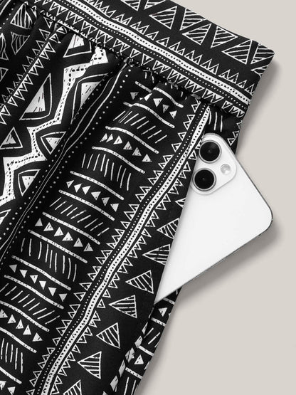 Waist-Tie Wide-Leg Boho Print Pants