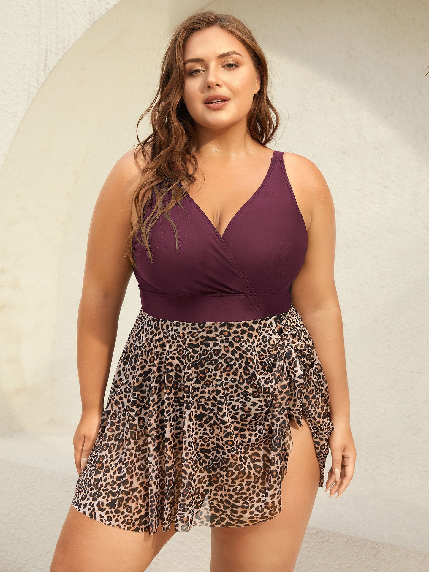 Leopard Print Knotted Surplice Swim Dress