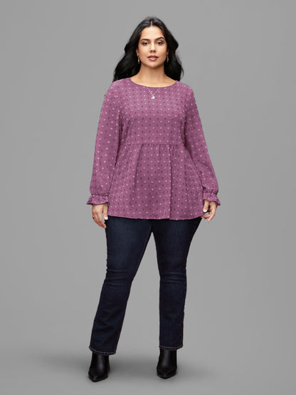 Textured Dot Elastic Cuffs A-line Blouse