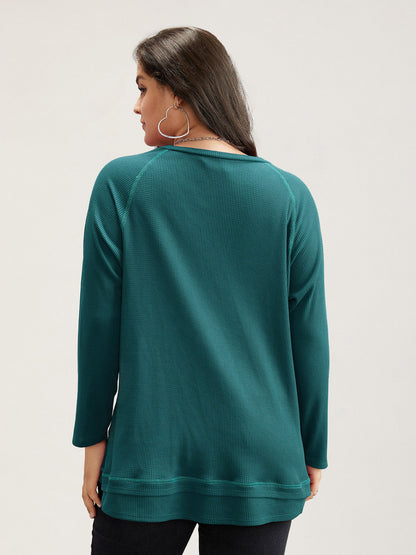 Plain Textured Stitch Raglan Sleeve Sweatshirt
