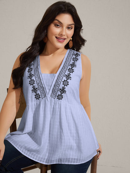 Pure Cotton Jacquard Embroidered Tank Top