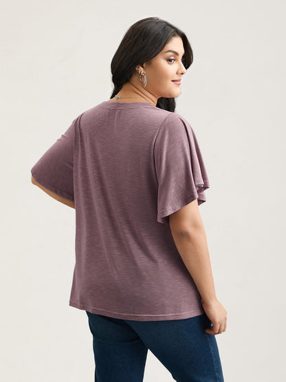 V-Neck Stretchy Flared Sleeve T-Shirt