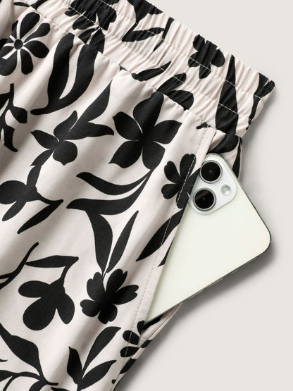 Floral Print Wide-Leg Contrast Pants