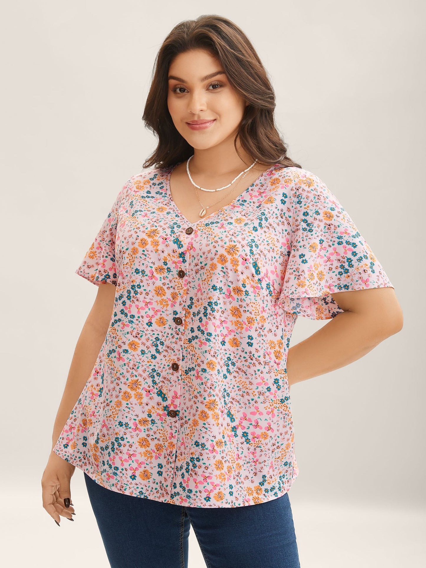 Floral Print V-Neck Flowy Blouse