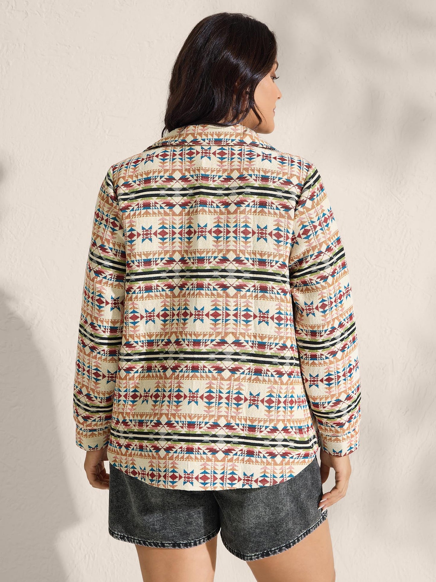 Boho Geometric Print Button Front Jacket