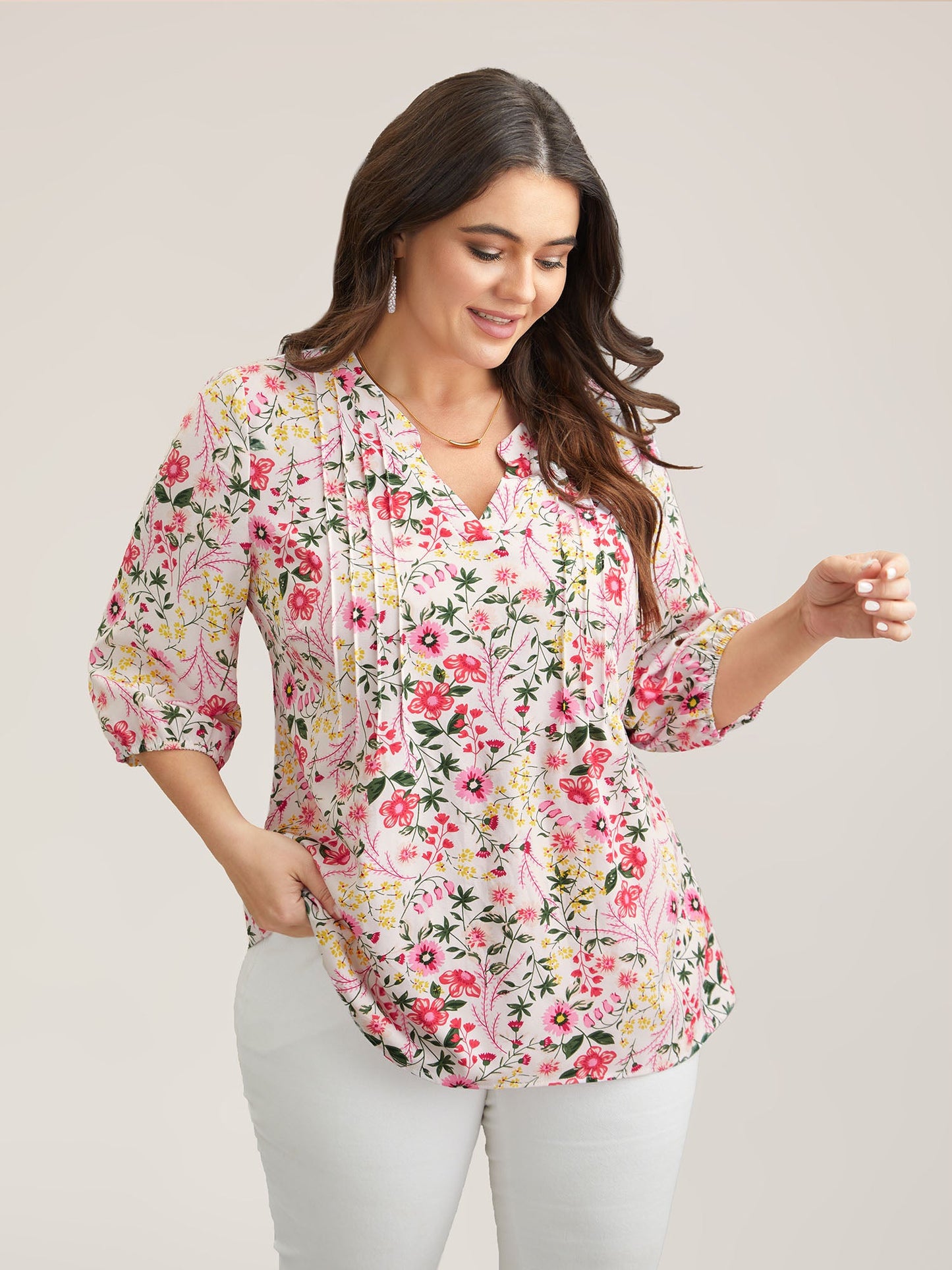 Floral Print Notched Collar Shirt