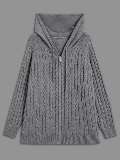Cable Knit Hooded Zipper Cardigan