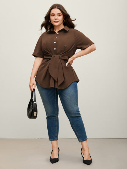 Knotted Front Asymmetrical Hem Blouse