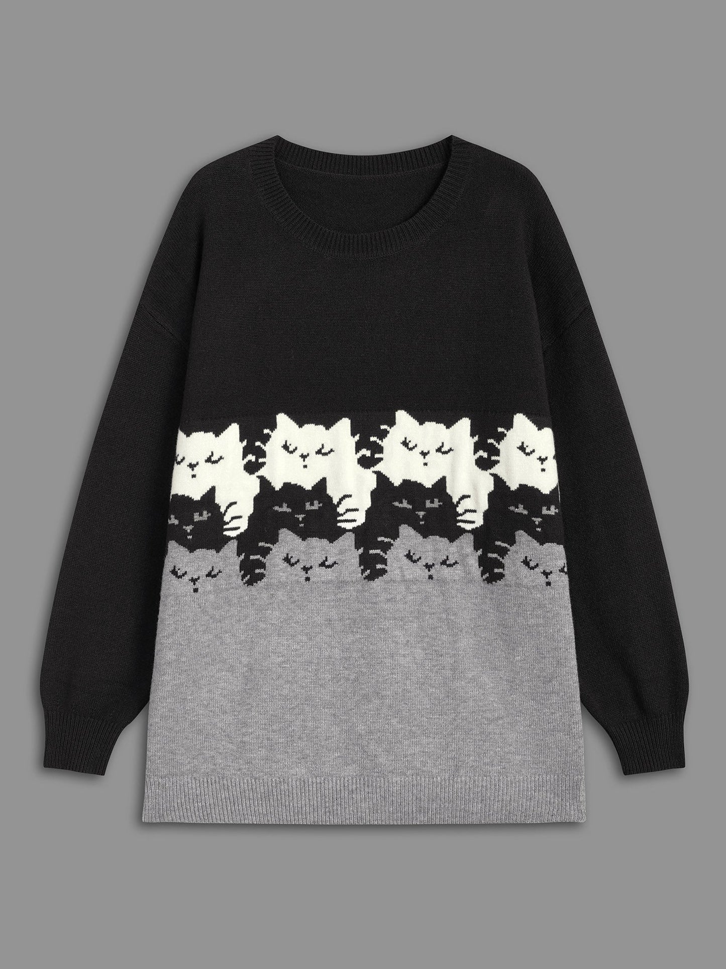Cat Contrast Drop Shoulder Pullover