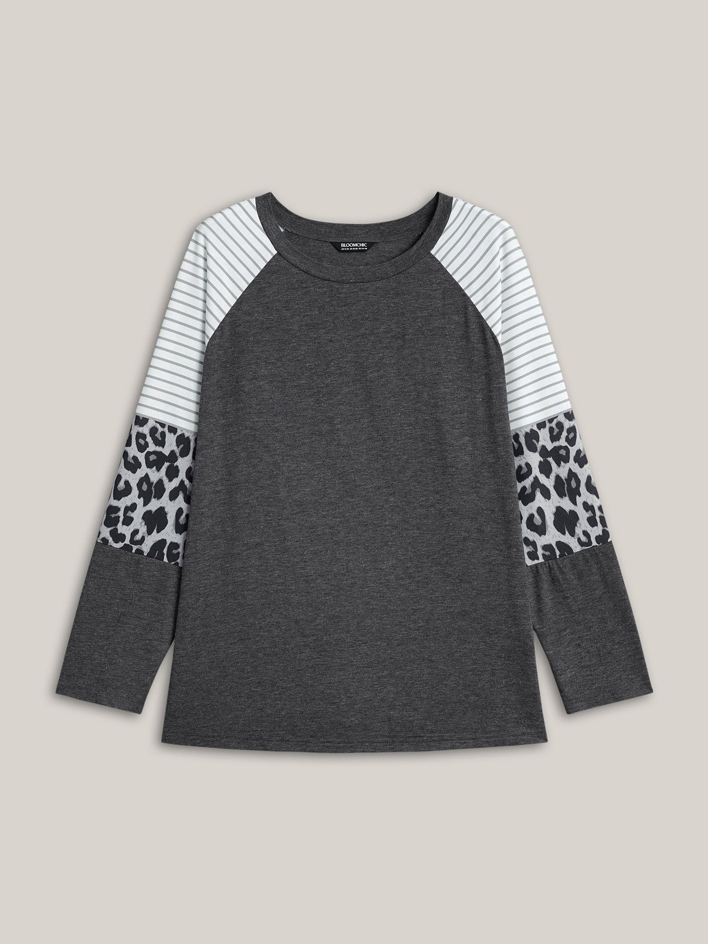 Mixed Leopard Print Raglan Sleeve T-Shirt