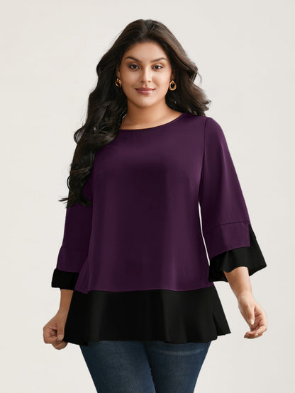 Contrast Patchwork Bell Sleeve Blouse