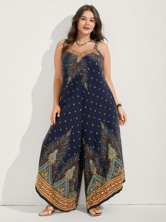 Boho Print Asymmetrical Hem Jumpsuit
