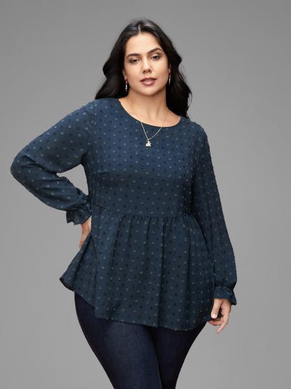 Textured Dot Elastic Cuffs A-line Blouse