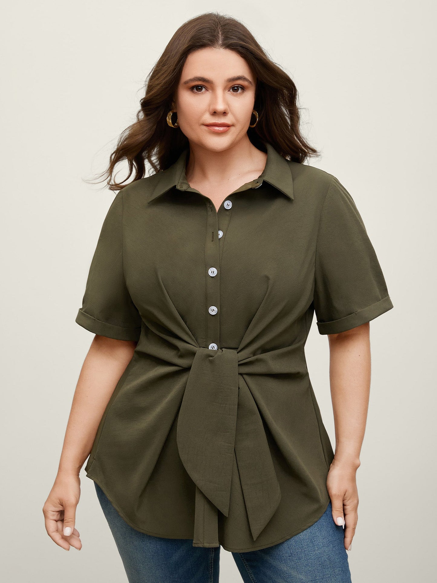 Knotted Front Asymmetrical Hem Blouse
