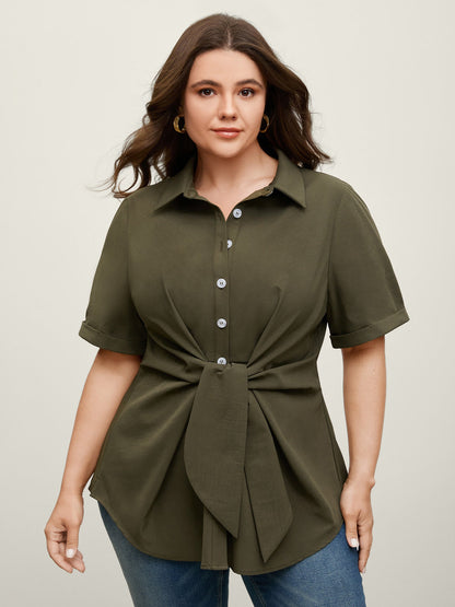 Knotted Front Asymmetrical Hem Blouse