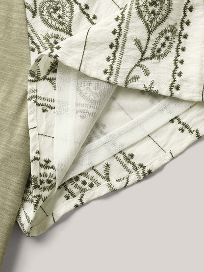 Boho Print Neck Tie Plain Top