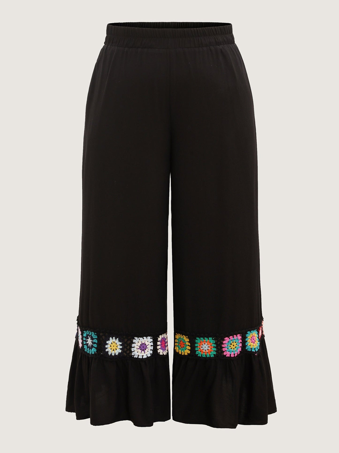 Stretchy Waist Crochet Floral Wide-Leg Pants