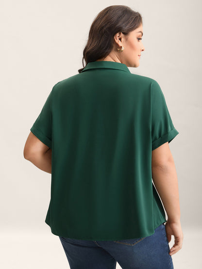 Rolled Hem Sleeve Collar Plain Blouse