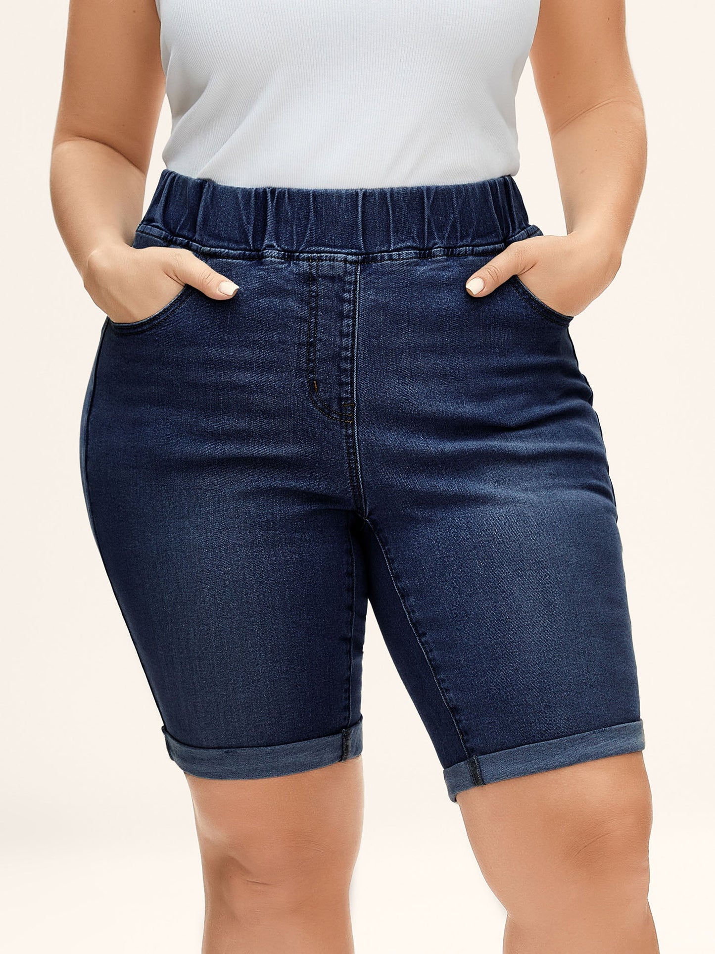 Pull-On Stretchy Waist Denim Shorts
