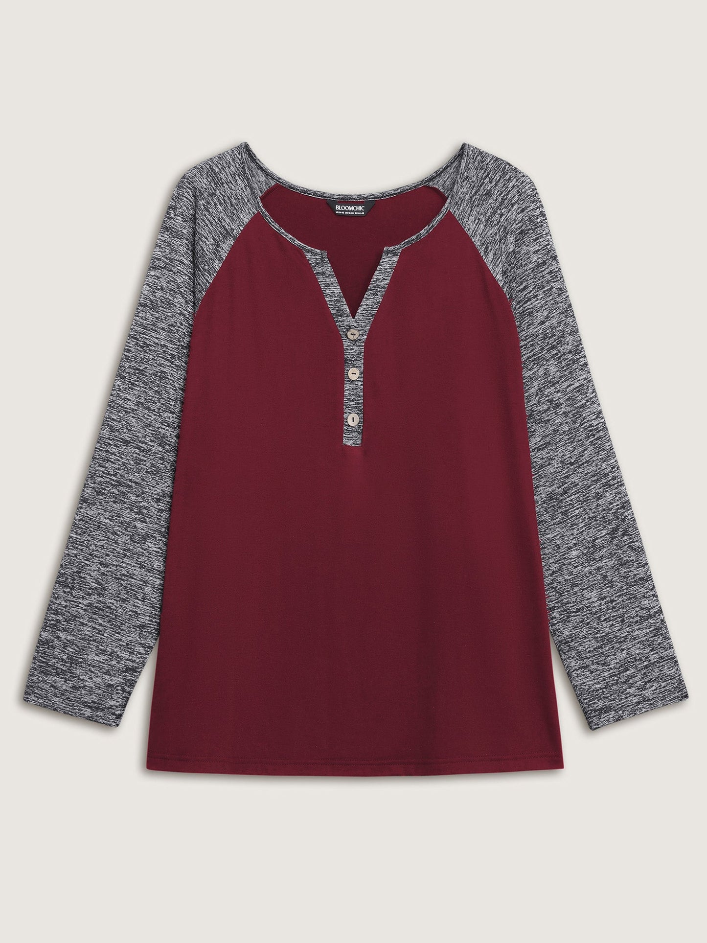 Heather Patchwork Button Detail Stretchy T-Shirt
