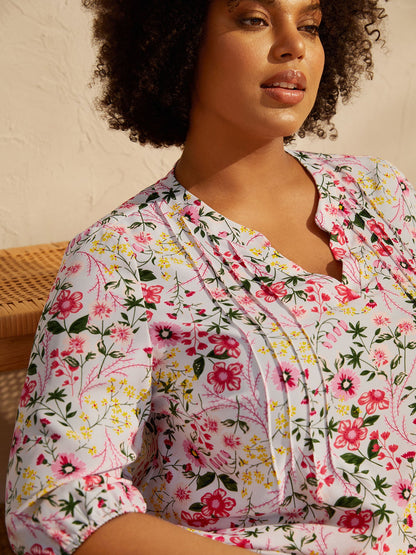 Floral Print Notched Collar Shirt