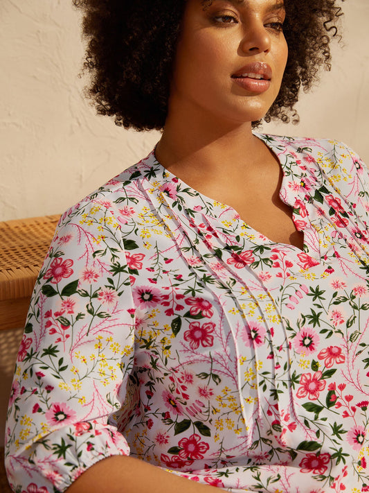 Floral Print Notched Collar Shirt