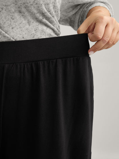 Solid Elastic Waist Wide Leg Lounge Bottoms