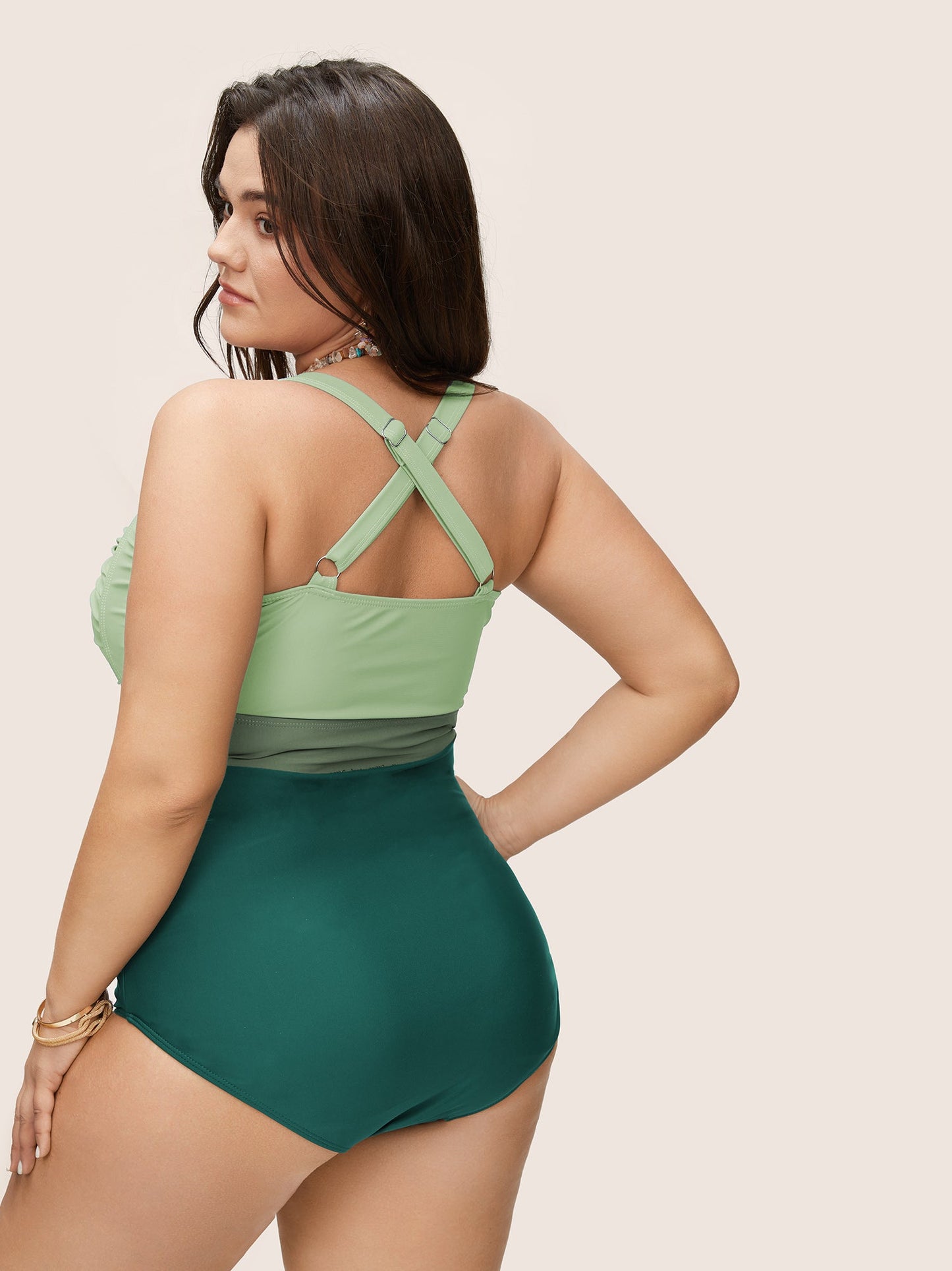 Contrast Twist Front Tummy-Control One Piece Swimsuit