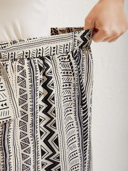 Waist-Tie Wide-Leg Boho Print Pants