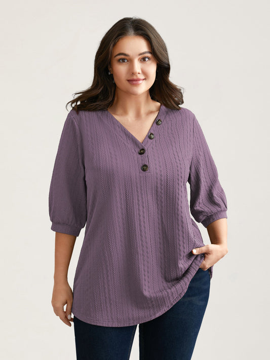 Plain Knit Texture Gathered Top