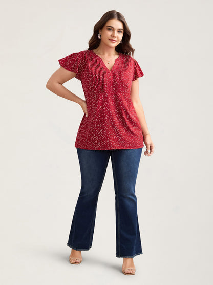 Polka Dot Print Toothpick Pleat Blouse