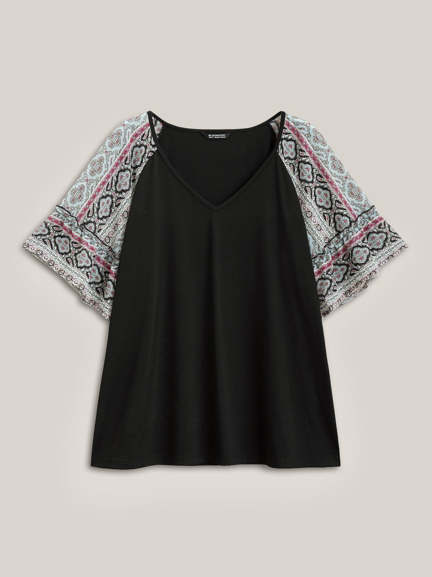 Boho Print Patchwork Raglan Sleeve T-shirt