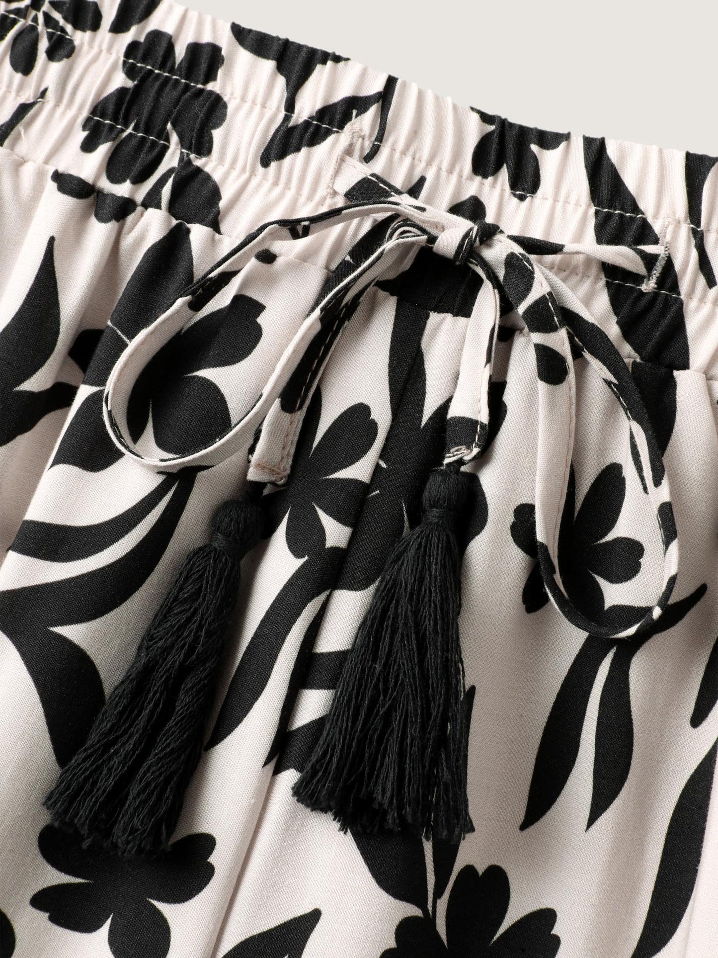 Floral Print Wide-Leg Contrast Pants