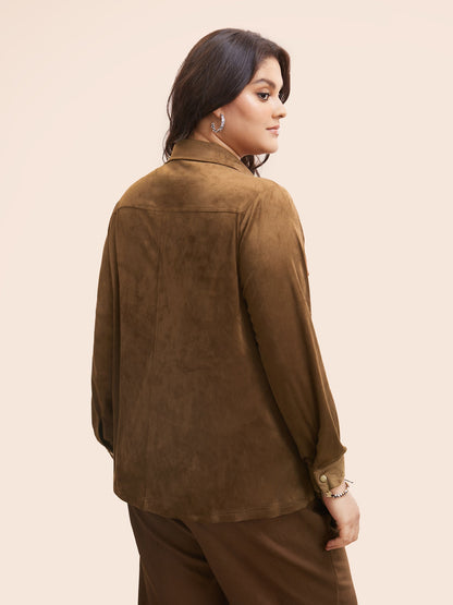 Stretchy Suede Pockets Slim-Fit Blouse