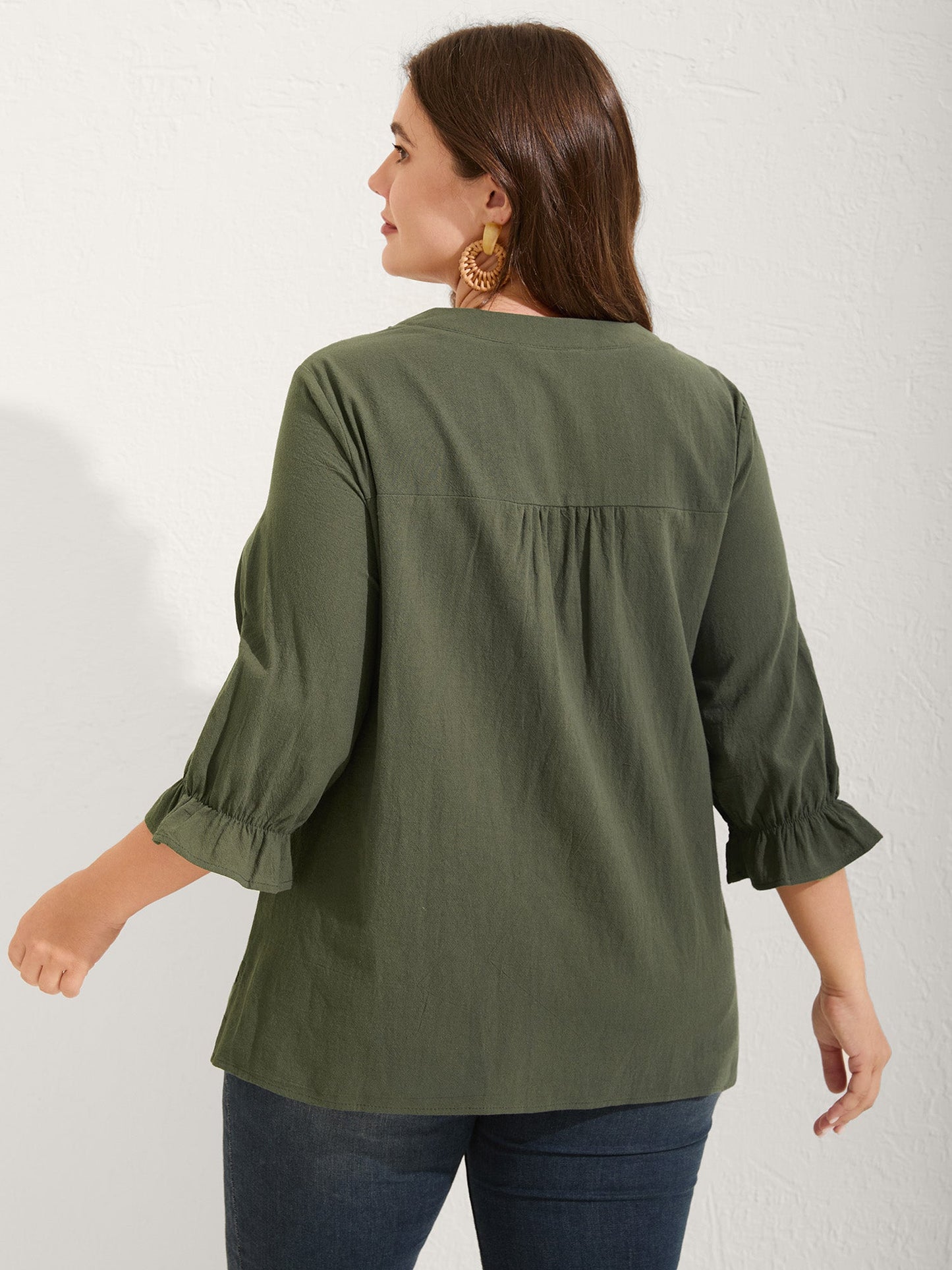 Broderie Anglaise Tie Knot Lantern Sleeve Blouse