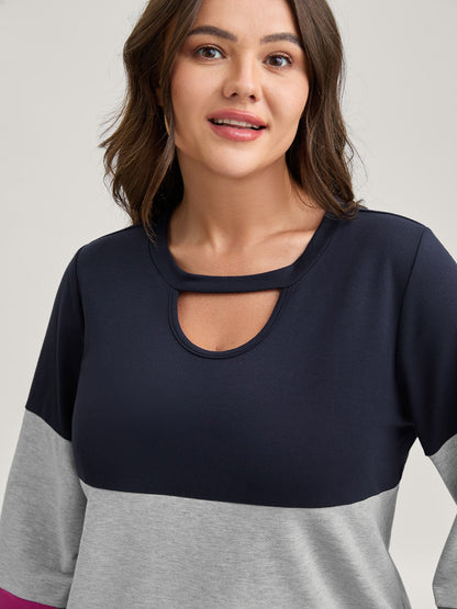 Supersoft Color Block Neck Cut-Out Sweatshirt