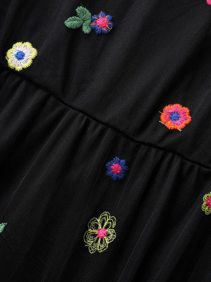 Floral Mesh Embroidery Babydoll Blouse