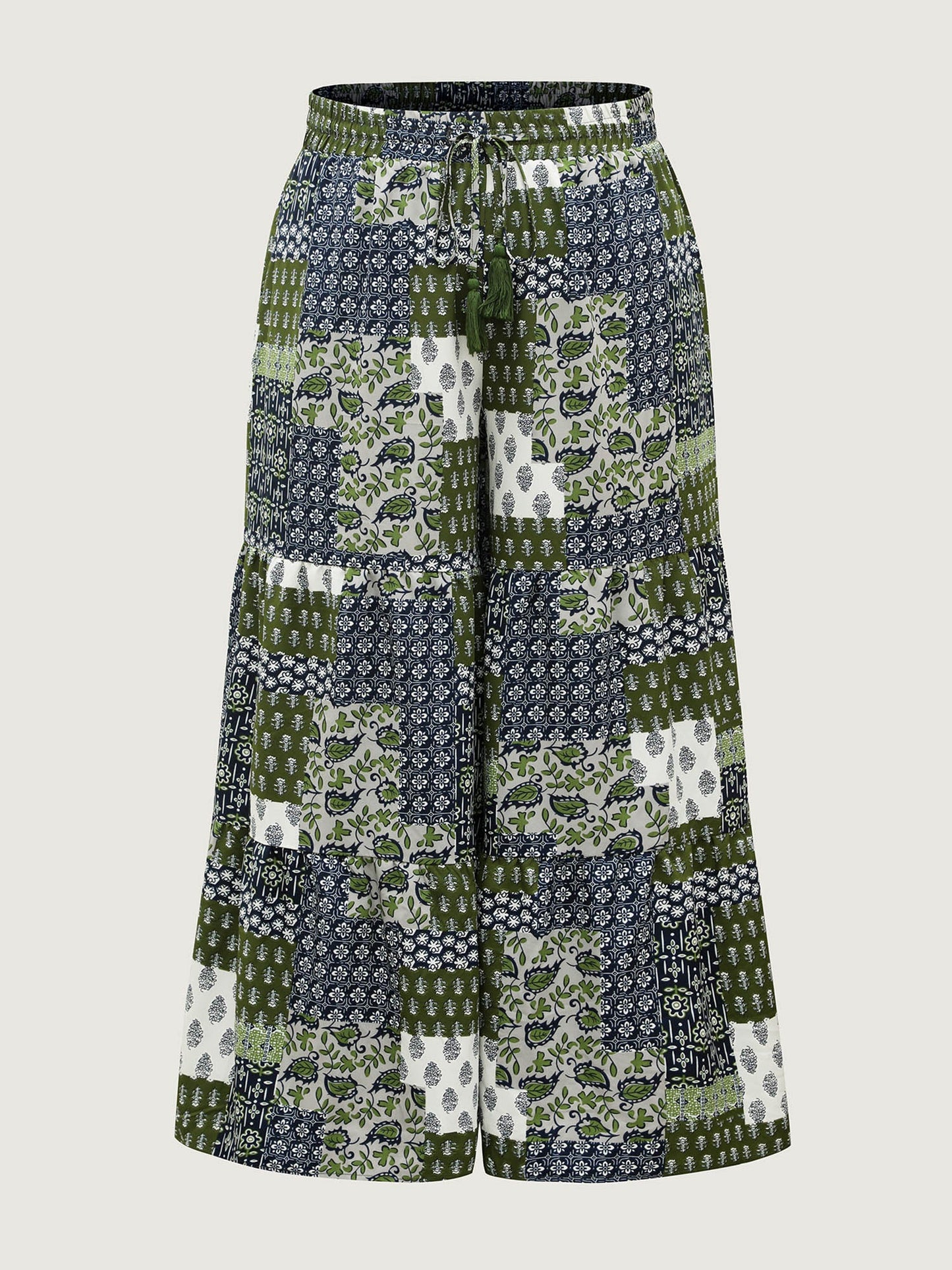 Floral Collage Drawstring Wide-Leg Pants