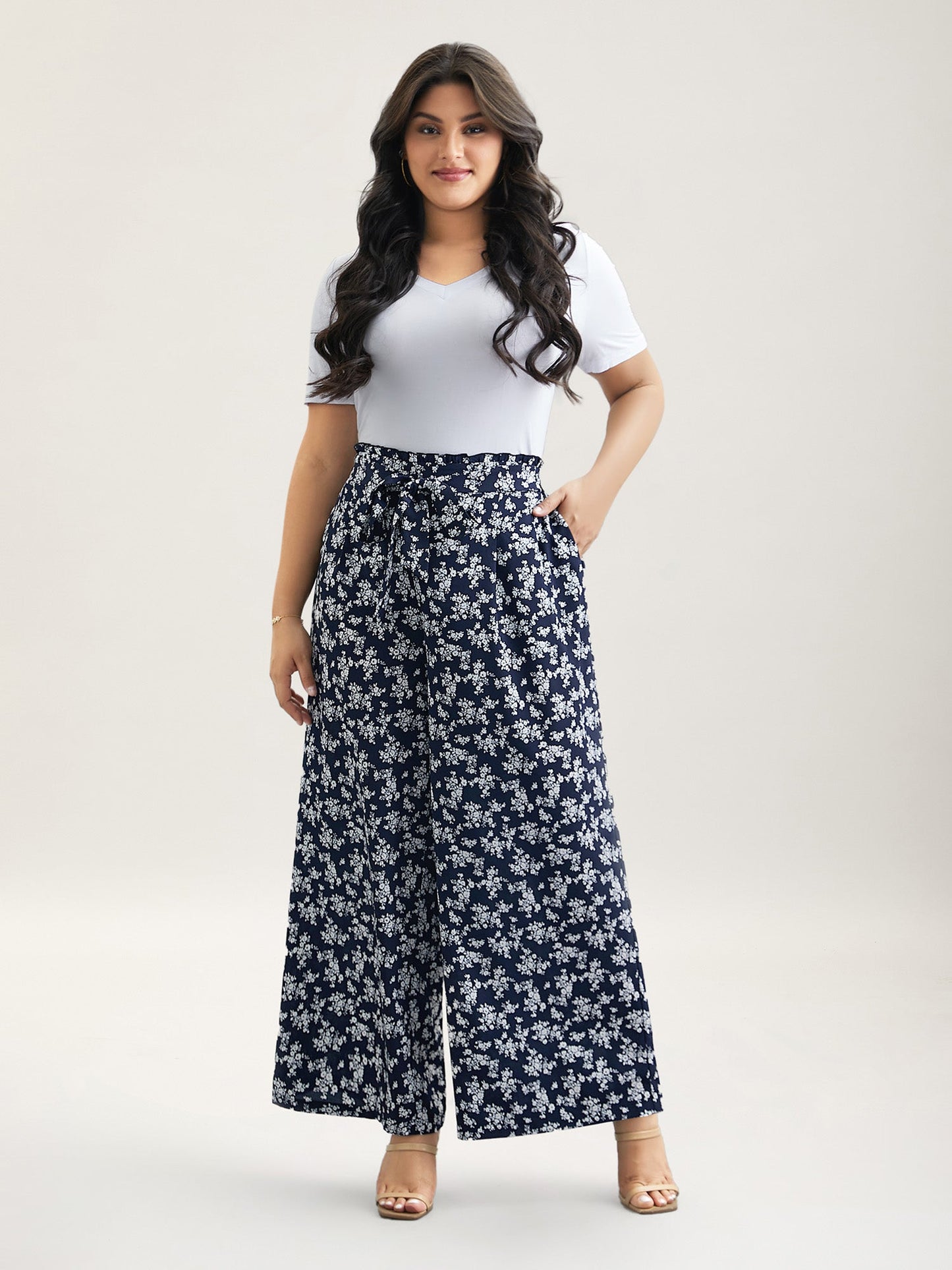 Floral Print Waist Stretchy Wide Leg Pants