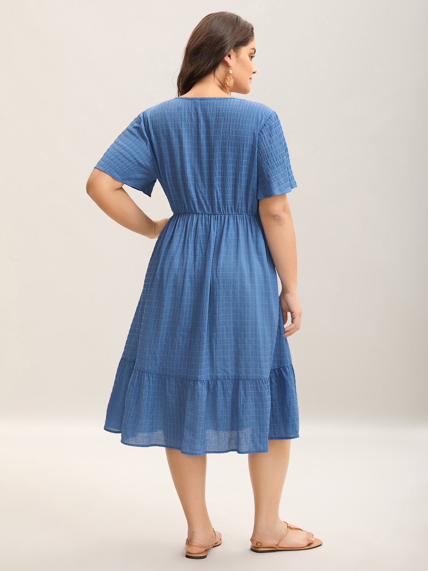 Lace Textured Pockets Tiered Midi Dress